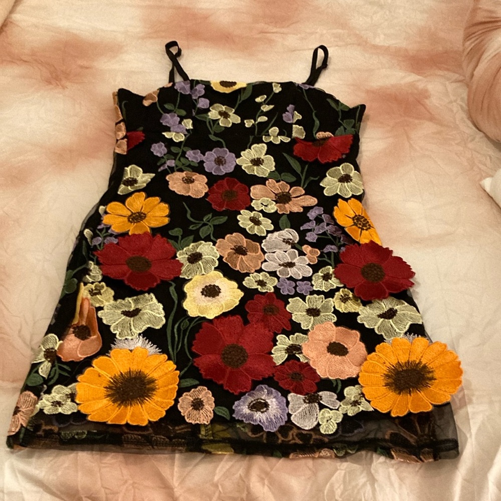 3D Floral Appliqué Embroidered Dress
